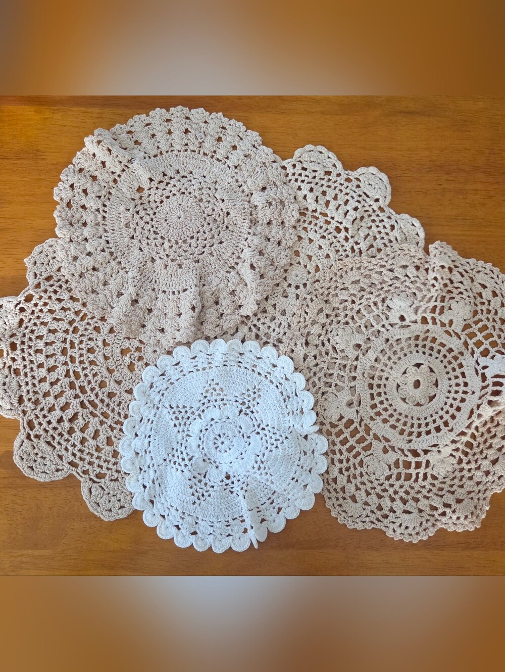 Handmade Crochet Doilies Set - Cream and White